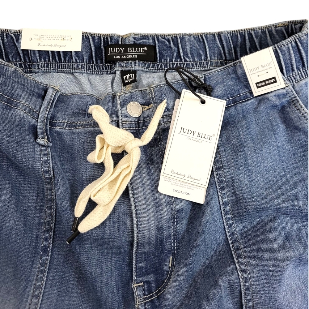 JUDY BLUE High Waist Drawstring Denim Jeans Joggers Medium Blue Size 13/31 - Picture 5 of 7